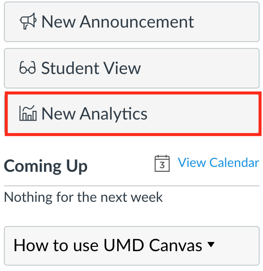 ELMS-Canvas Management Tools bar. The New Analytics Button is highlighted.