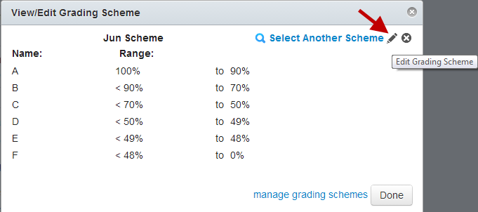 Click the pencil to edit the grading scheme