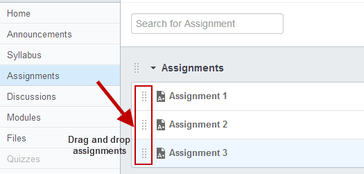 Reorder columns by dragging and dropping assignments