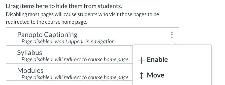 Panopto captioning settings using drag and drop.