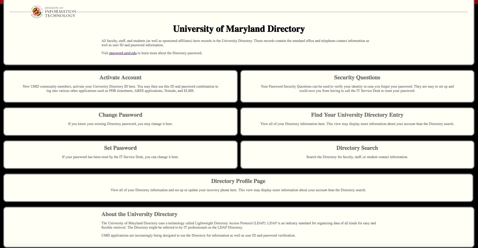 Guide To The University Of Maryland Directory It Support Umd