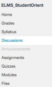 "Discussions" link highlighted in ELMS navigation bar.