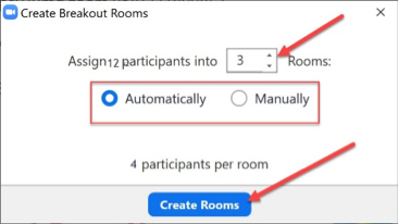 Create Breakout Rooms window from within meeting. 