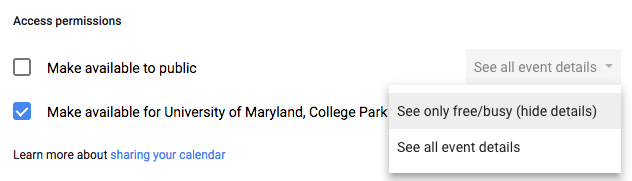 see only free/busy dropdown option