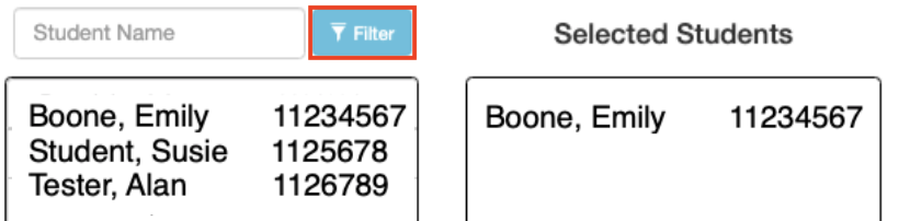 Filter button next to Student Name search box.