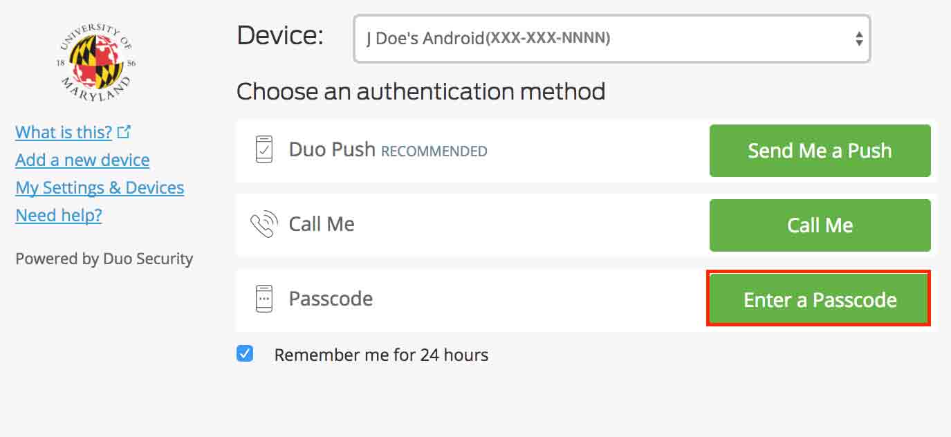 Click 'Enter a passcode' to enter a passcode