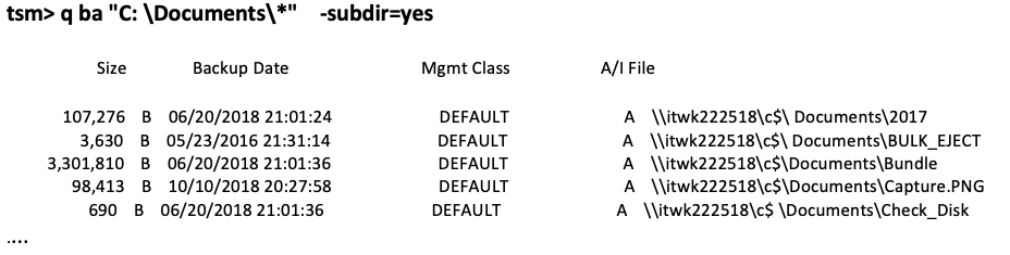 Query files that have been backed up