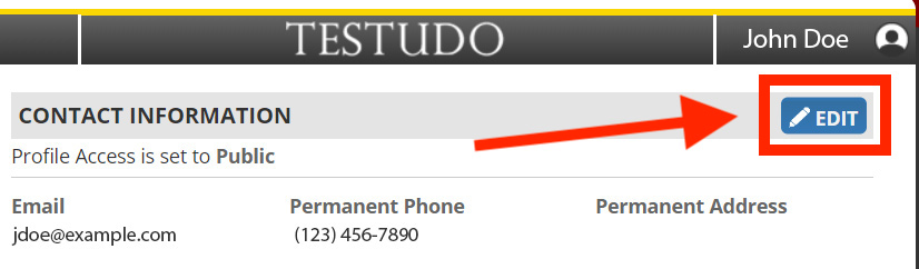 The blue edit button is located next to Contact Information in Testudo.