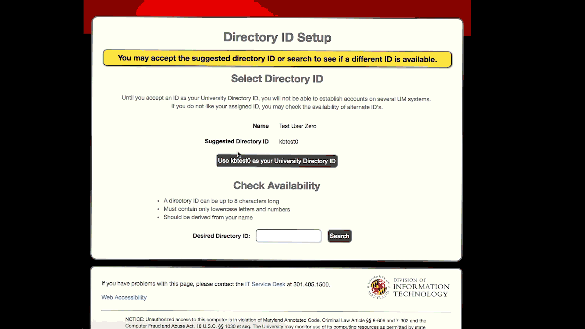 Walkthrough of directory id and account services activation.